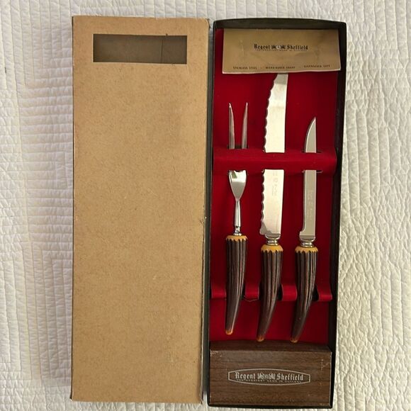 Vintage Regent Sheffield Cutlery 3 Piece Stainless Steel Carving Set - Picture 1 of 7